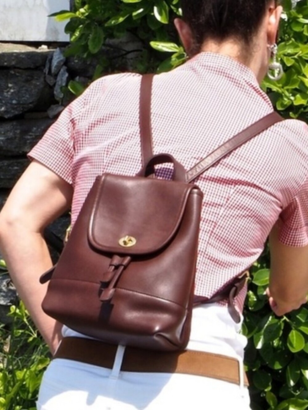 '98 COACH Turnlock Drawstring Backpack Glove Tanned Leather Mahogany Vtg - Picture 3 of 16
